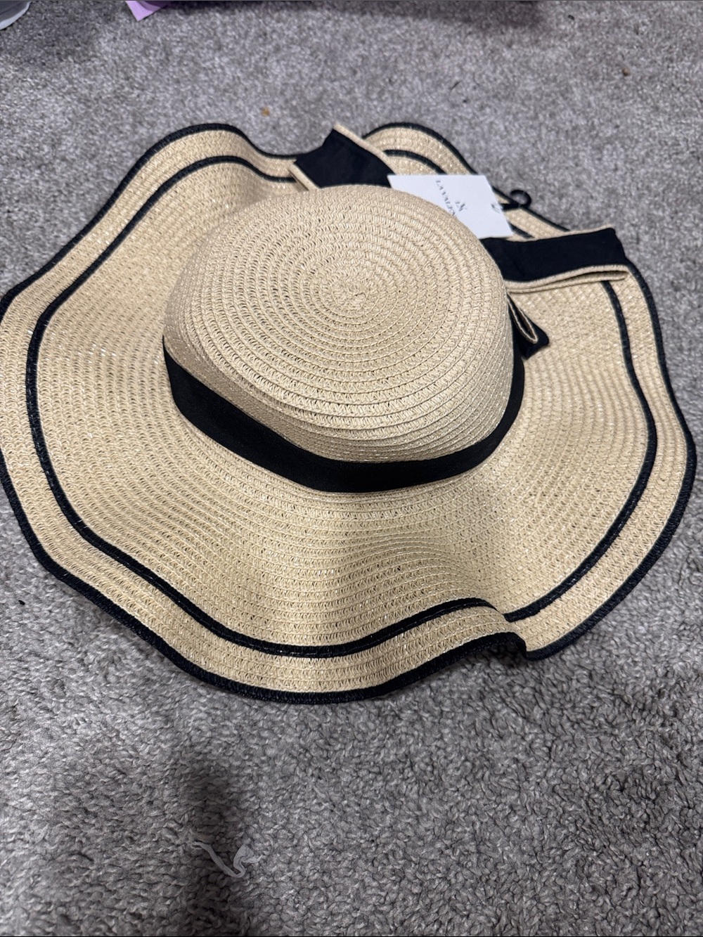 Wide Brim Straw Sun Hat with Black Trim